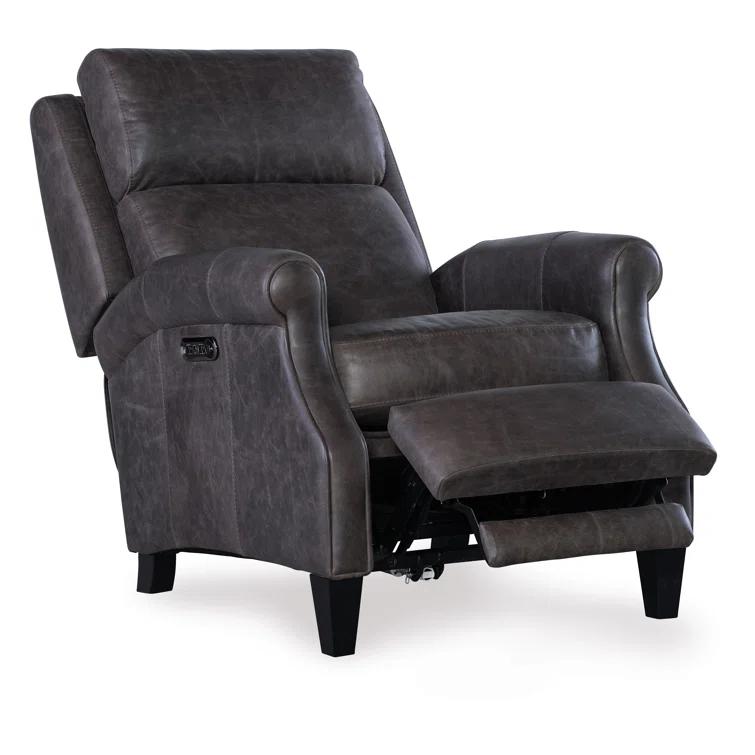 Saddlebag Lead Genuine Leather Recliner with Dark Wood Finish