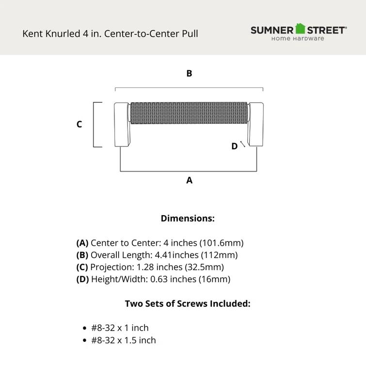 Kent Knurled 4" Center to Center Bar Pull