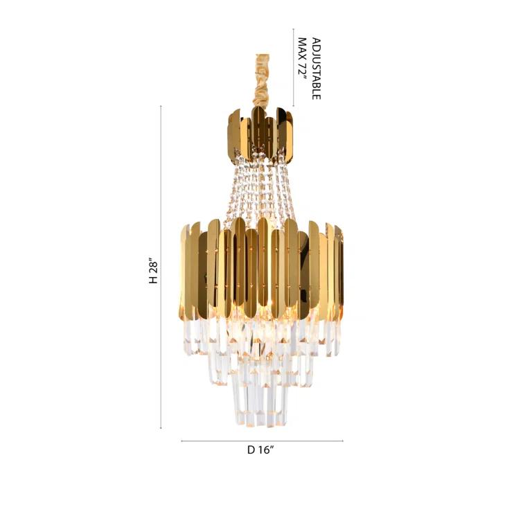 Living Design 8-Light Gold Stainless Steel Chandelier With Clear Crystals