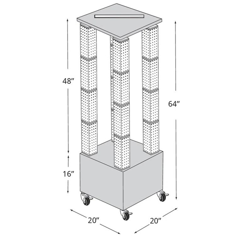 Azar Displays 700228-BLU Multi-Tower Pegboard Floor Display on Wheeled Base. Panel Size: 4"W x 48"H