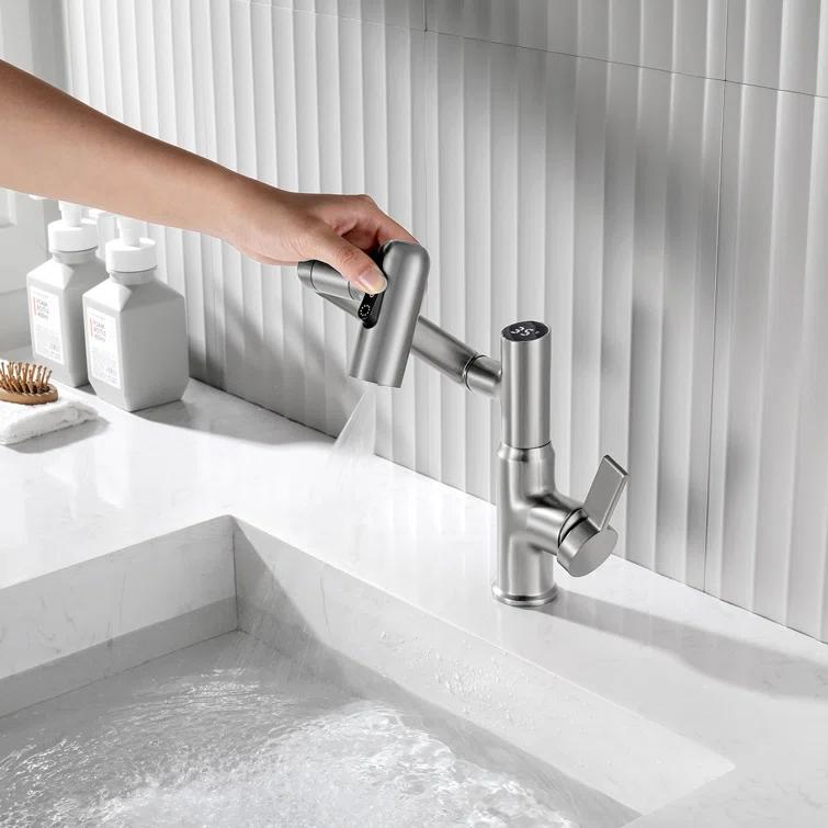 Lefton BF2204-0 Lefton Rotatable Single Hole Bathroom Faucet with Temperature Display BF2204
