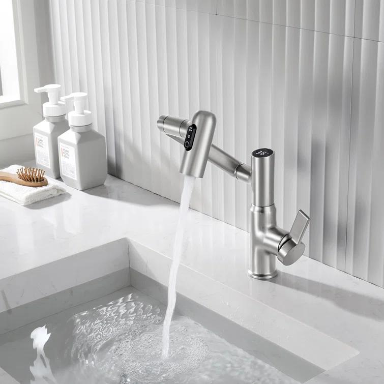 Lefton BF2204-0 Lefton Rotatable Single Hole Bathroom Faucet with Temperature Display BF2204