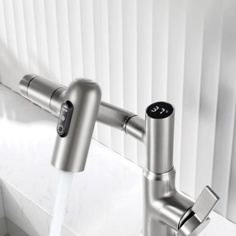 Lefton BF2204-0 Lefton Rotatable Single Hole Bathroom Faucet with Temperature Display BF2204