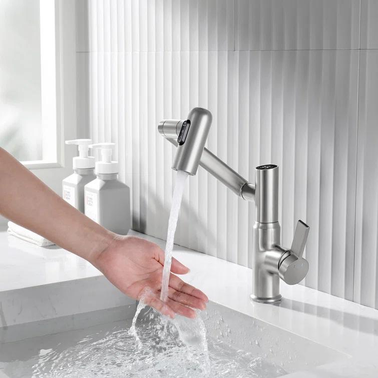 Lefton BF2204-0 Lefton Rotatable Single Hole Bathroom Faucet with Temperature Display BF2204