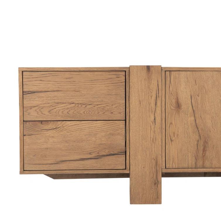 Rustic Amber Oak Media Console with Cabinet