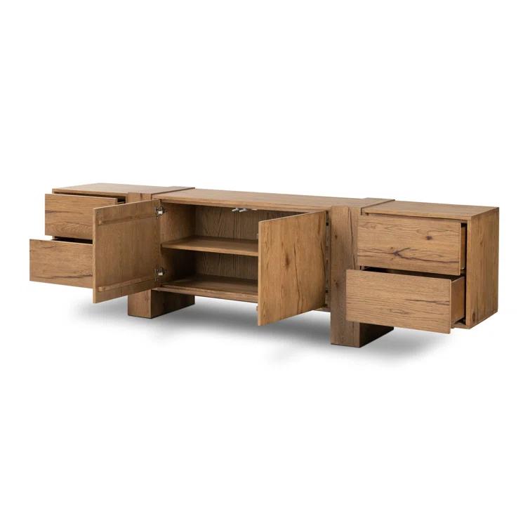 Rustic Amber Oak Media Console with Cabinet