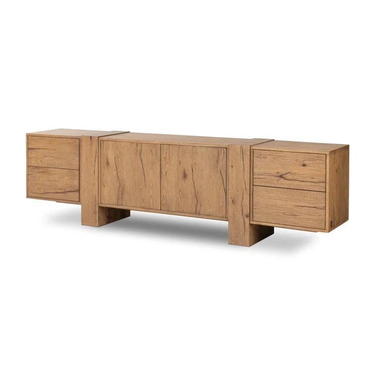 Rustic Amber Oak Media Console with Cabinet