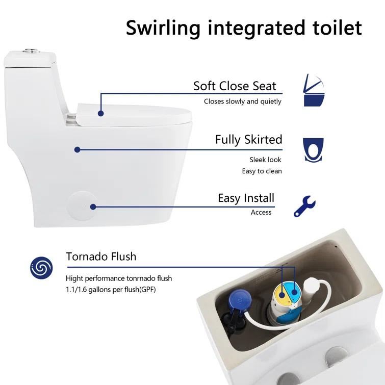 DeerValley Prism Dual-Flush Elongated One-Piece Toilet with Glazed Surface Lower Water Tank for Space Saving (Seat Included)