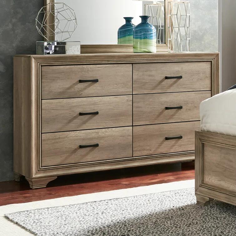 Eleora Upholstered Bed, Dresser & Mirror, Night Stand