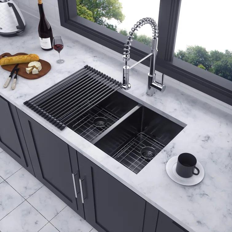 33'' L Undermount Double Bowl Stainless Steel Kitchen Sink