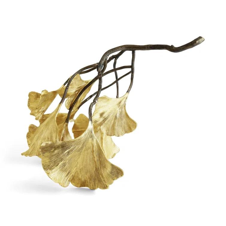 Handmade Golden Ginkgo Metal Sculpture
