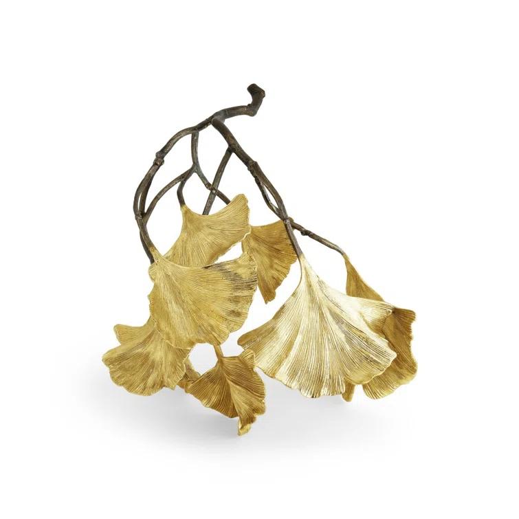 Handmade Golden Ginkgo Metal Sculpture