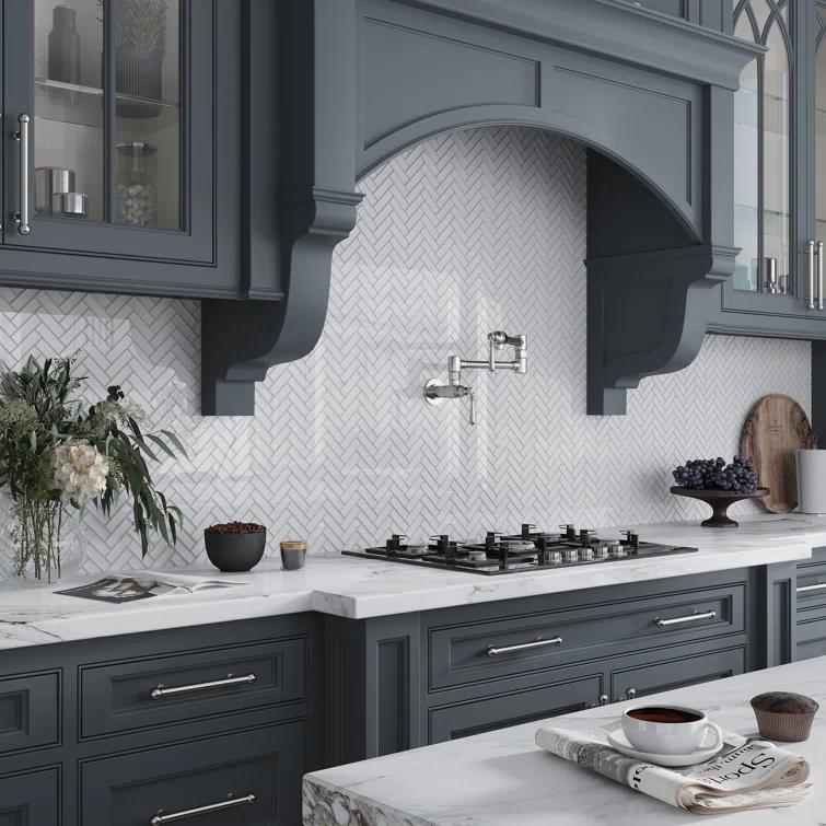 11"X 12.6" Herringbone Polished Glass Mosaic Tile