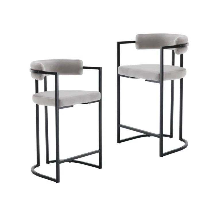 Ivy Bronx Modern Upholstered Hollow Bar Stool With Armrests And Footrests, Barrel High Stools (Set of 2)