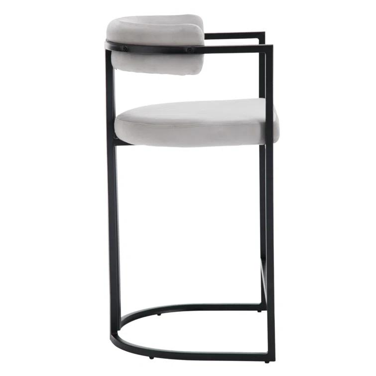 Ivy Bronx Modern Upholstered Hollow Bar Stool With Armrests And Footrests, Barrel High Stools (Set of 2)