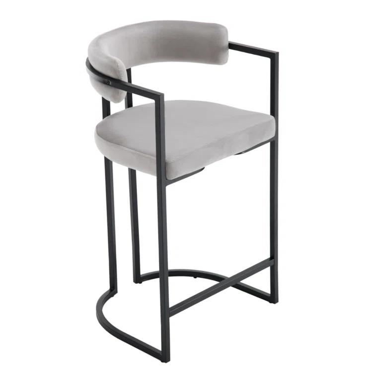 Ivy Bronx Modern Upholstered Hollow Bar Stool With Armrests And Footrests, Barrel High Stools (Set of 2)