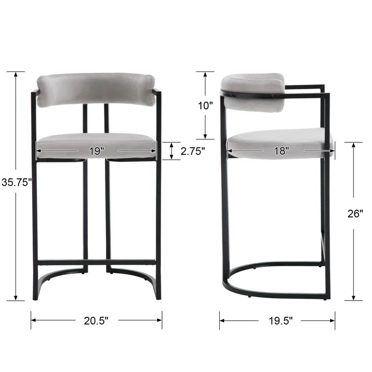 Ivy Bronx Modern Upholstered Hollow Bar Stool With Armrests And Footrests, Barrel High Stools (Set of 2)