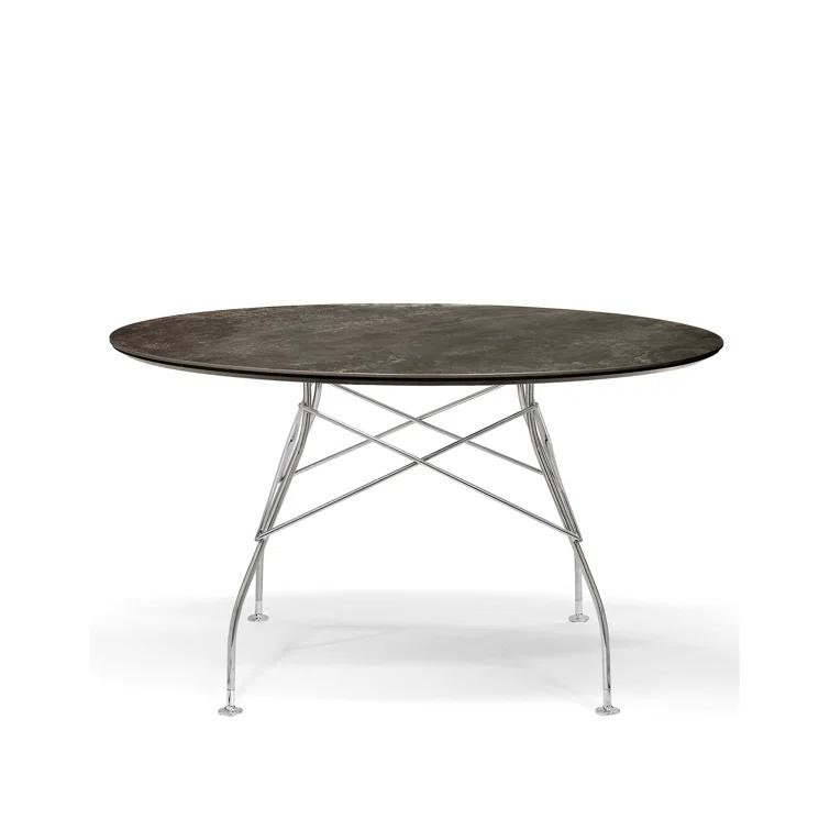 Glossy Round Metal Base Dining Table