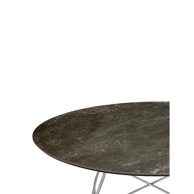 Glossy Round Metal Base Dining Table