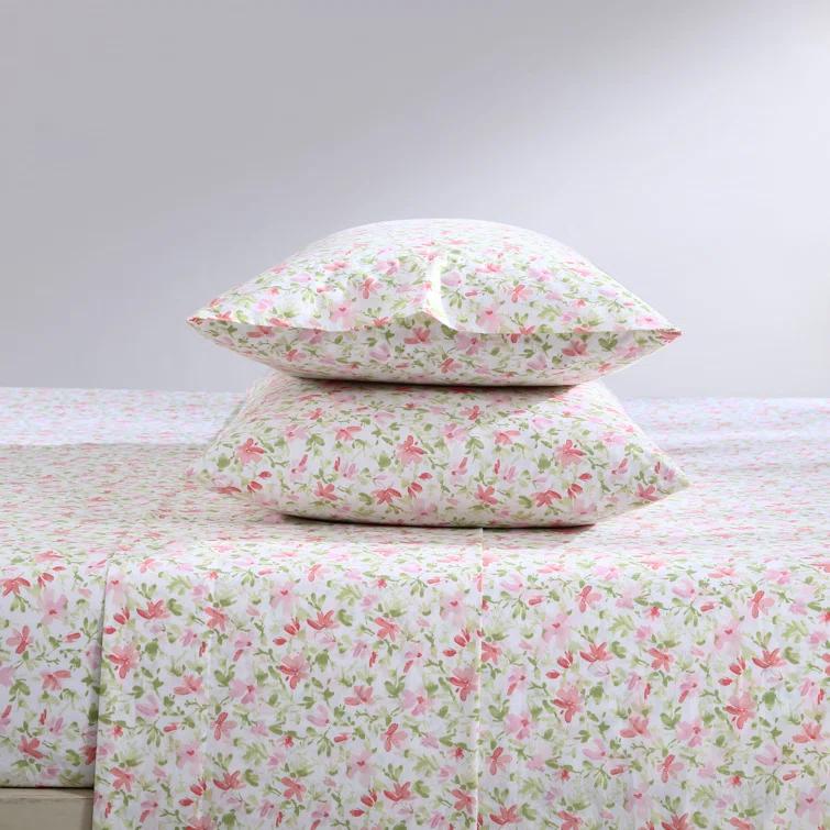 Laura Ashley Norella 100% Cotton Percale- 4 Piece- Sheet Set  Pink- Full