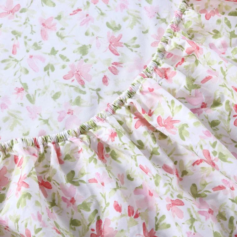 Laura Ashley Norella 100% Cotton Percale- 4 Piece- Sheet Set  Pink- Full