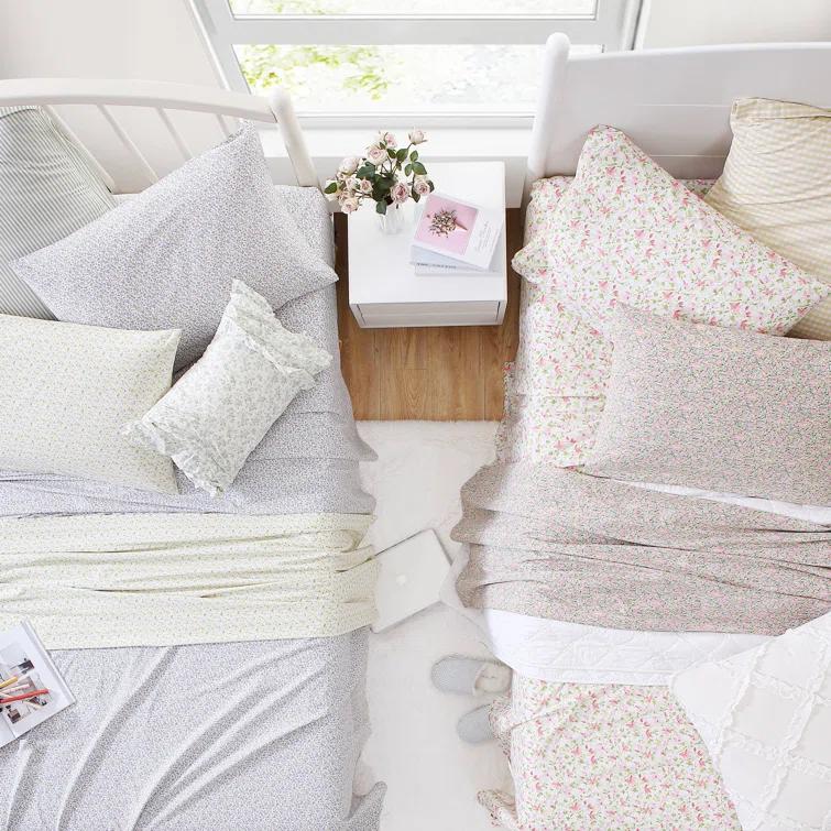 Laura Ashley Norella 100% Cotton Percale- 4 Piece- Sheet Set  Pink- Full