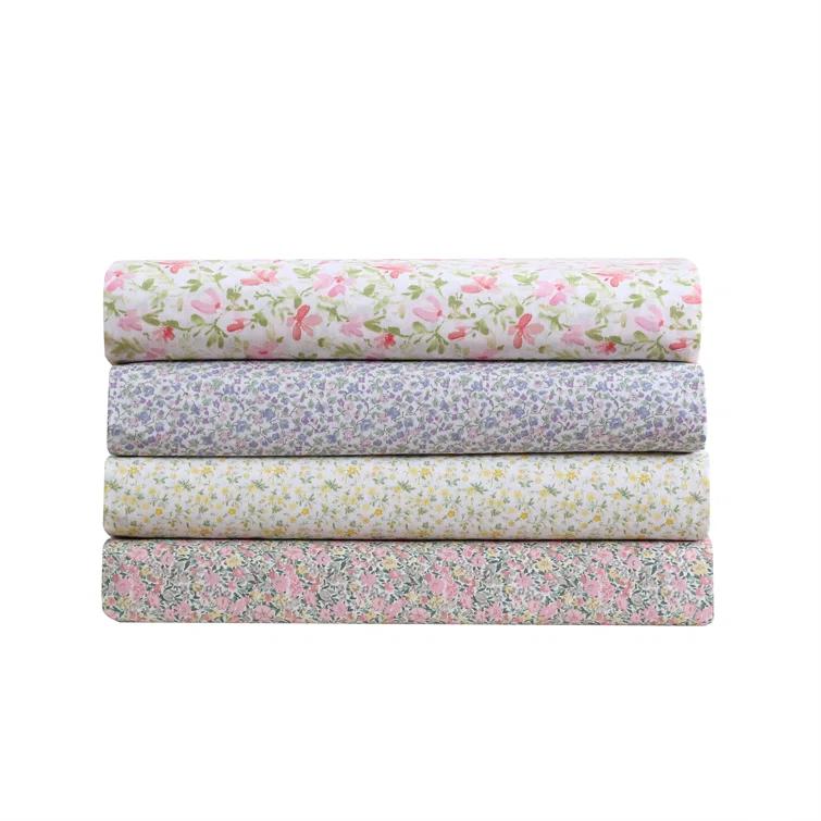 Laura Ashley Norella 100% Cotton Percale- 4 Piece- Sheet Set  Pink- Full