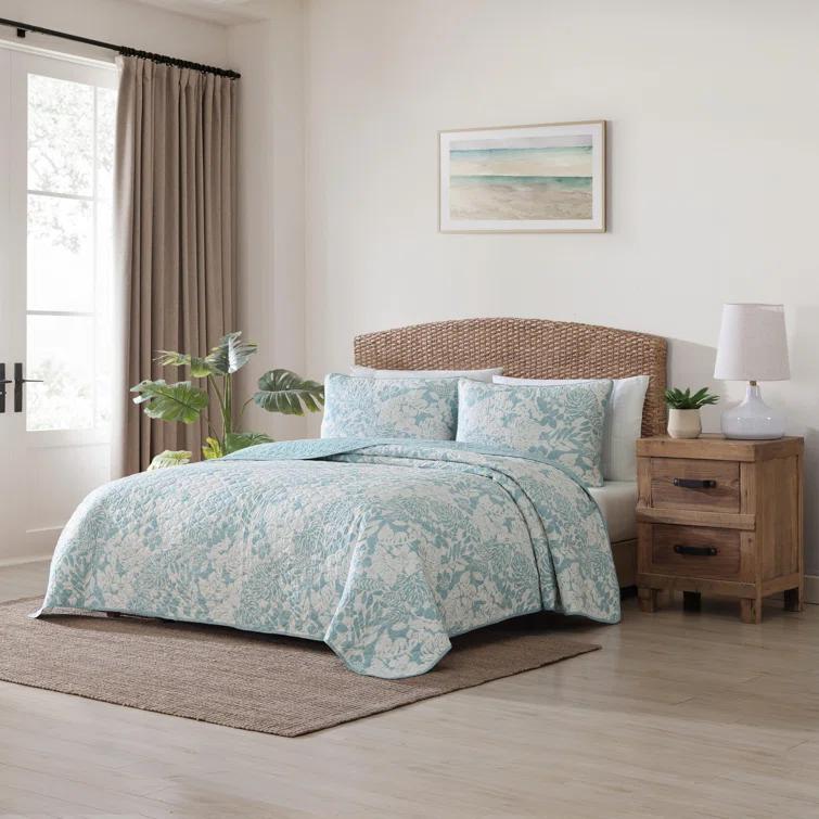 Tommy Bahama Laguna Beach Blue Cotton Reversible Quilt Set