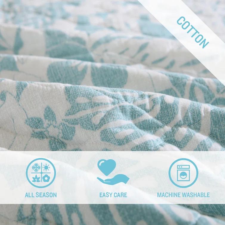 Tommy Bahama Laguna Beach Blue Cotton Reversible Quilt Set