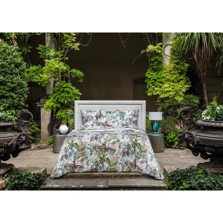 King Multicolor Cotton Floral Duvet Cover with Piping Trim