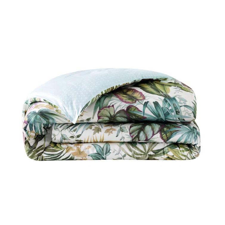 King Multicolor Cotton Floral Duvet Cover with Piping Trim