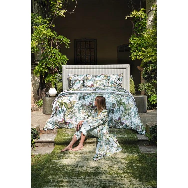 King Multicolor Cotton Floral Duvet Cover with Piping Trim