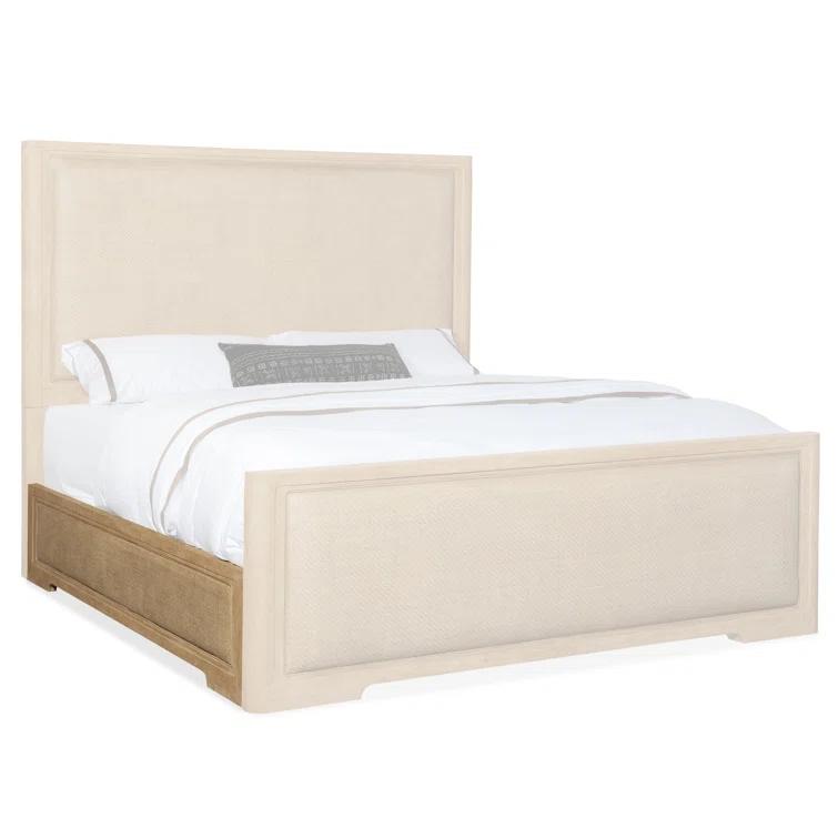 Beige Wood California King Upholstered Panel Bed with Headboard