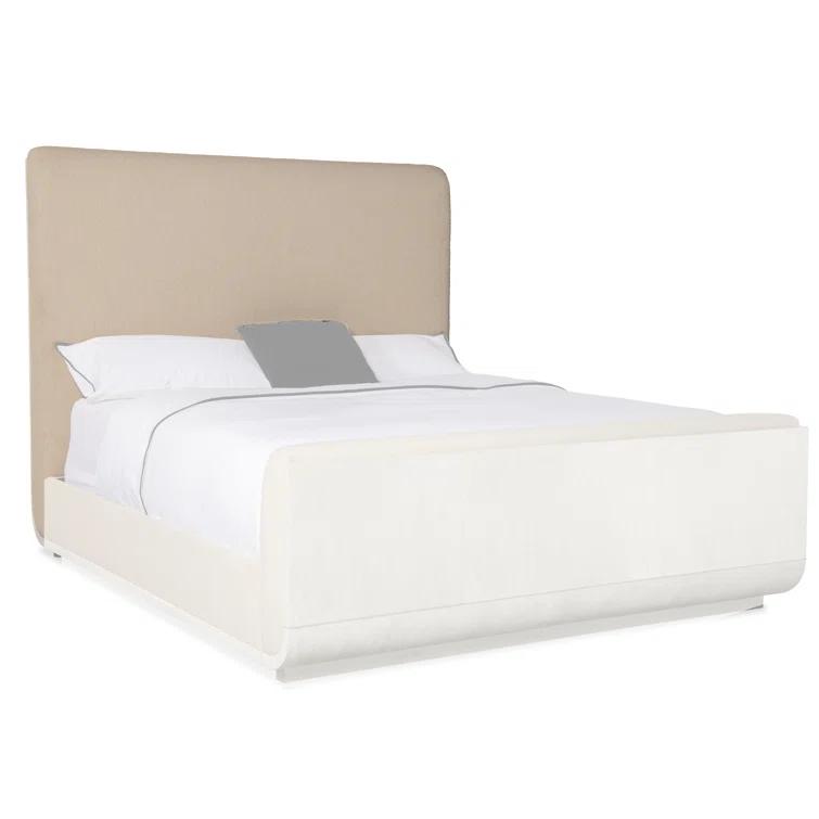 California King Light Wood Upholstered Bed with Storage Drawer