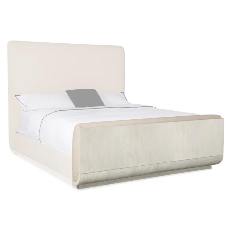 California King Light Wood Upholstered Bed with Storage Drawer