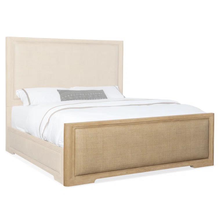 Beige Wood California King Upholstered Panel Bed with Headboard