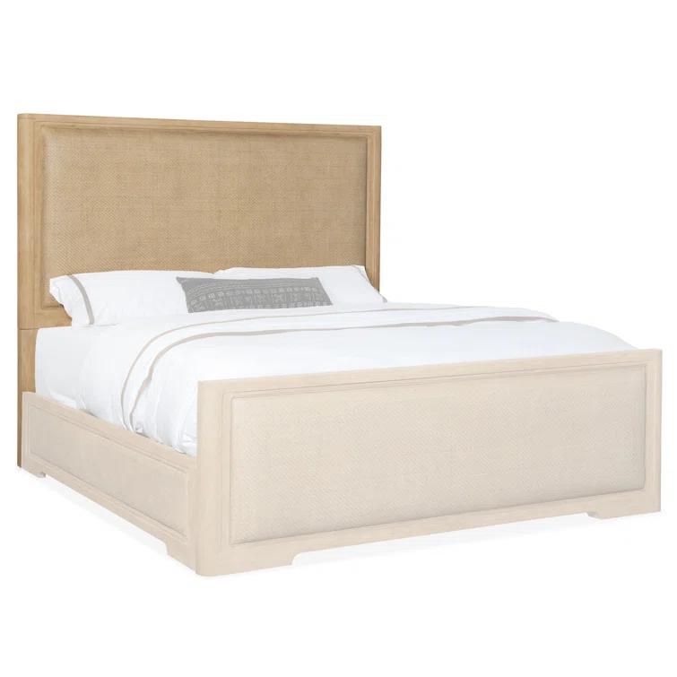 Beige Wood California King Upholstered Panel Bed with Headboard
