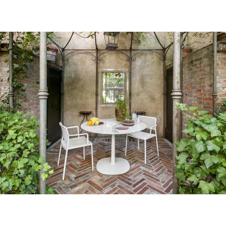 Kartell Multiplo Round Stone Top Metal Base Dining Table