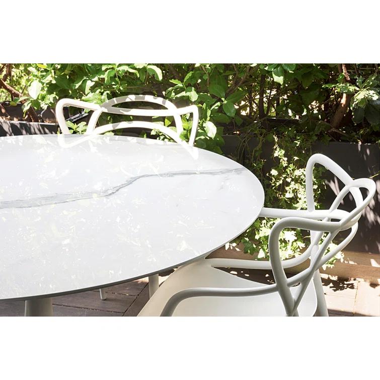Kartell Multiplo Round Stone Top Metal Base Dining Table