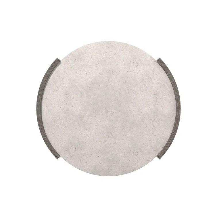 Beige and Gray Round Wood and Glass Side Table