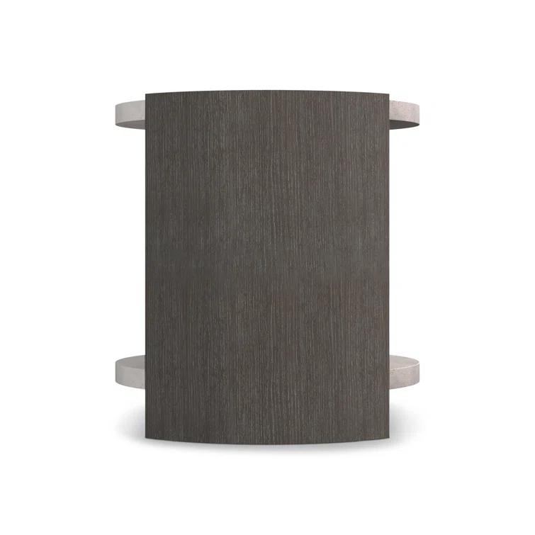 Beige and Gray Round Wood and Glass Side Table