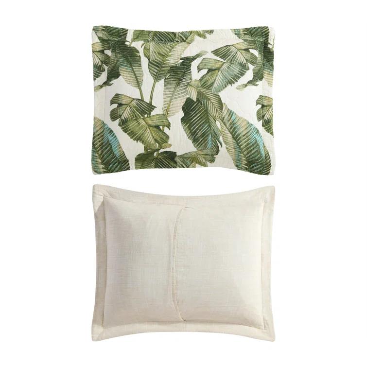 Tommy Bahama Full/Queen Fiesta Palms Quilt & Sham Set Bright Green: Botanical Pattern, Includes 2 Shams