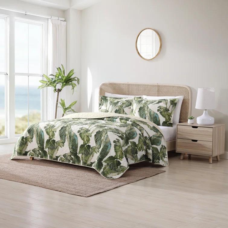 Tommy Bahama Full/Queen Fiesta Palms Quilt & Sham Set Bright Green: Botanical Pattern, Includes 2 Shams