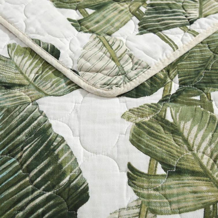 Tommy Bahama Full/Queen Fiesta Palms Quilt & Sham Set Bright Green: Botanical Pattern, Includes 2 Shams