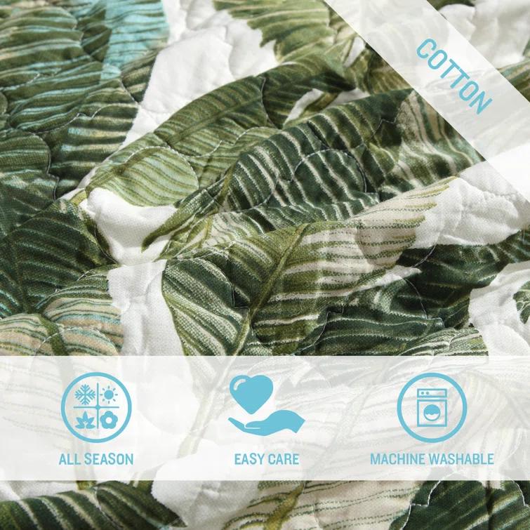 Tommy Bahama Full/Queen Fiesta Palms Quilt & Sham Set Bright Green: Botanical Pattern, Includes 2 Shams
