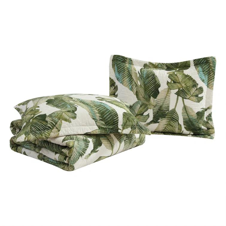 Tommy Bahama Full/Queen Fiesta Palms Quilt & Sham Set Bright Green: Botanical Pattern, Includes 2 Shams