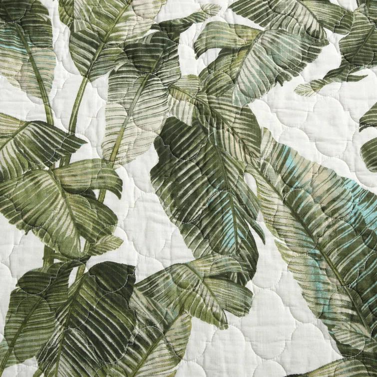 Tommy Bahama Full/Queen Fiesta Palms Quilt & Sham Set Bright Green: Botanical Pattern, Includes 2 Shams