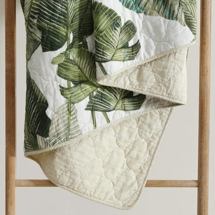 Tommy Bahama Full/Queen Fiesta Palms Quilt & Sham Set Bright Green: Botanical Pattern, Includes 2 Shams