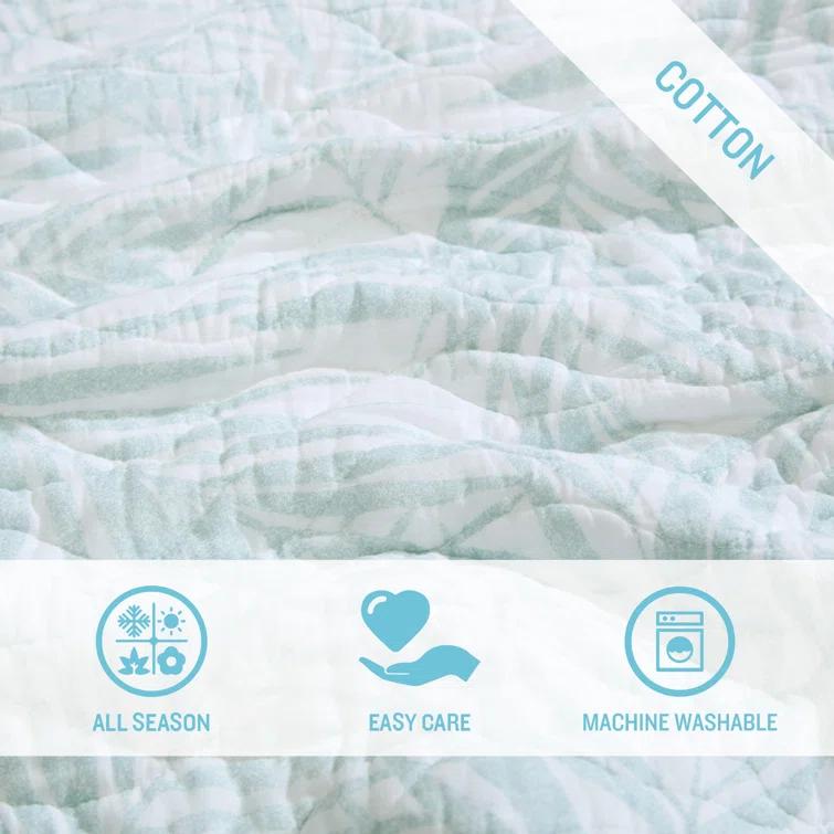 3pc King Palmday Quilt & Sham Set Light Blue - Tommy Bahama: Botanical Pattern, OEKO-TEX Certified