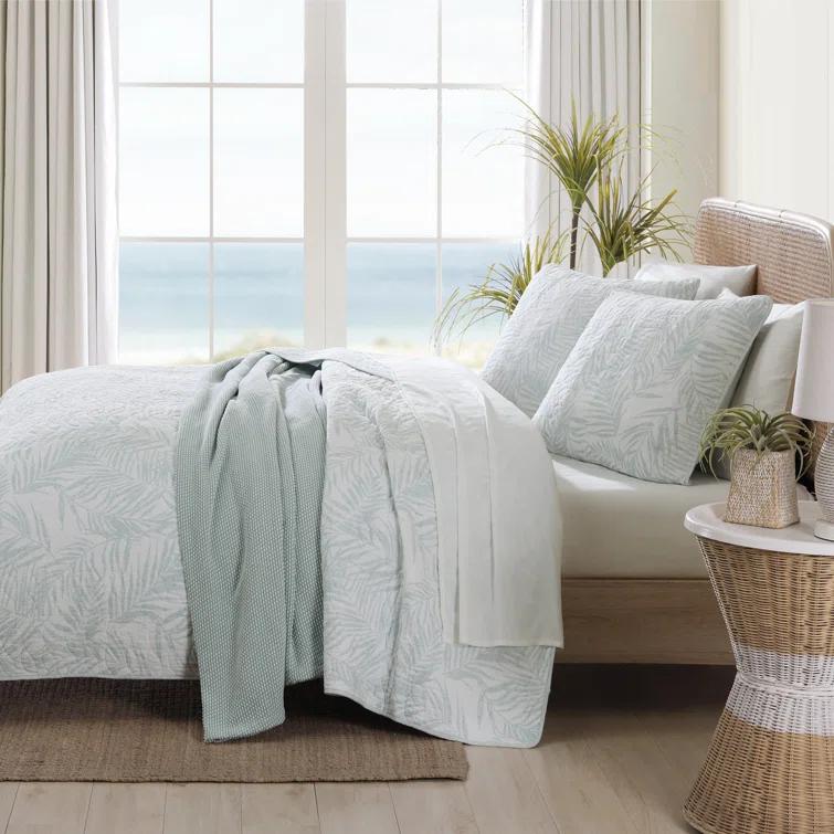 3pc King Palmday Quilt & Sham Set Light Blue - Tommy Bahama: Botanical Pattern, OEKO-TEX Certified